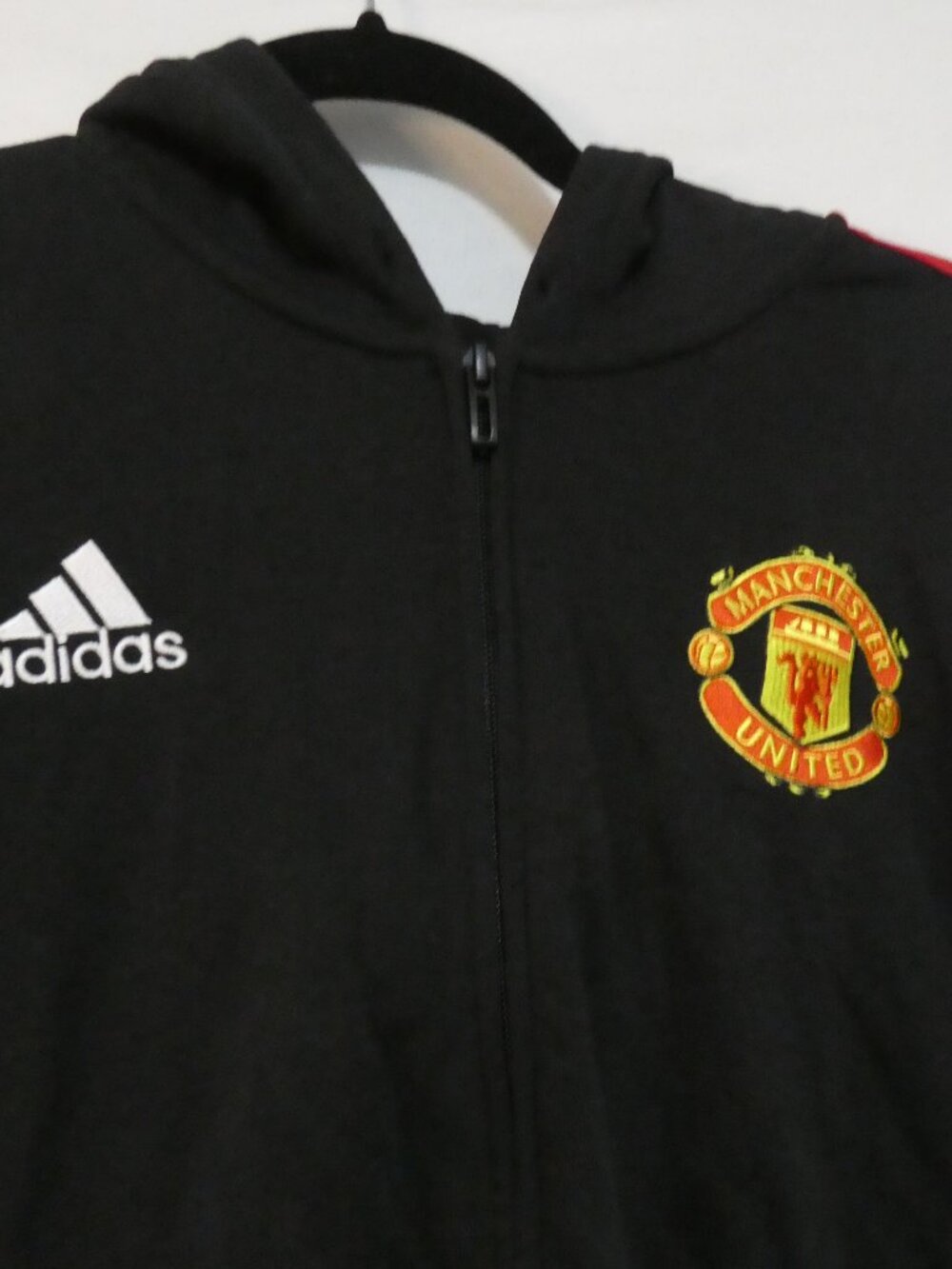 ADIDAS Manchester United Black Red Striped Zip-Up Sweatshirt Hoodie - P2P 23" - Picture 7 of 16
